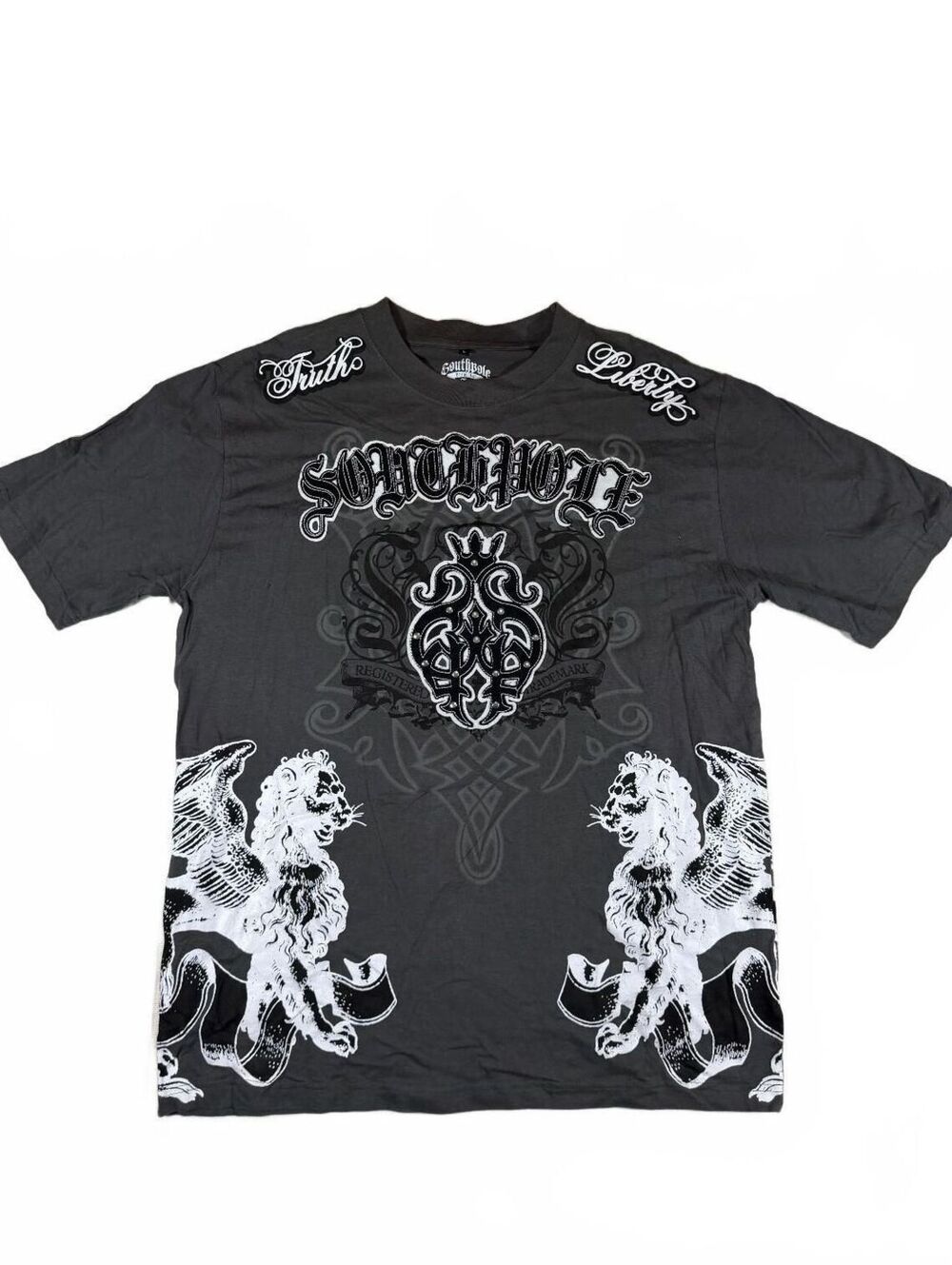 Y2K Vintage Southpole Gray Affliction Style T-Shirt Size L